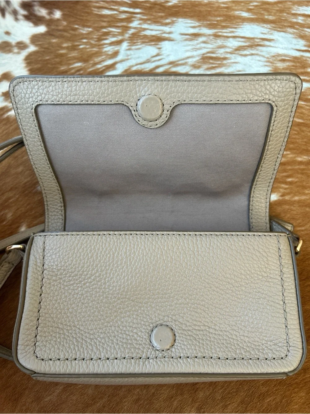 Marc Jacobs Light Taupe Pebbled Leather Mini Crossbody with Gold Logo